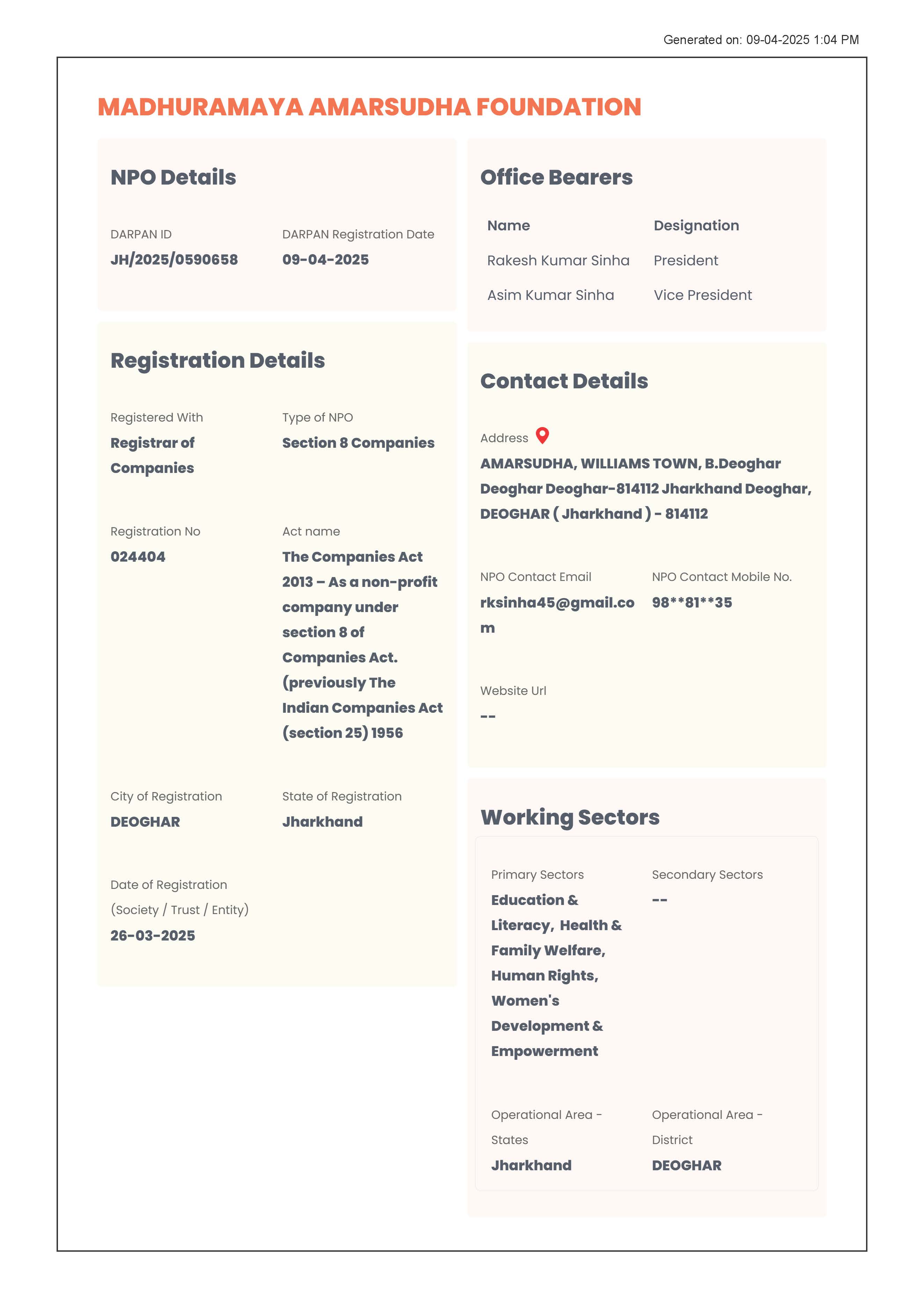 NGO Darpan Certificate